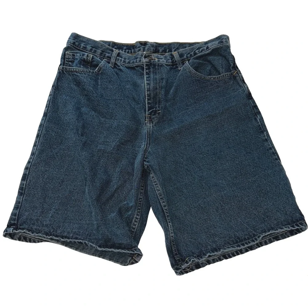 Levi's 501 Denim Shorts Size 38 Mens Dark Wash Blue Button Fly Straight Fit
